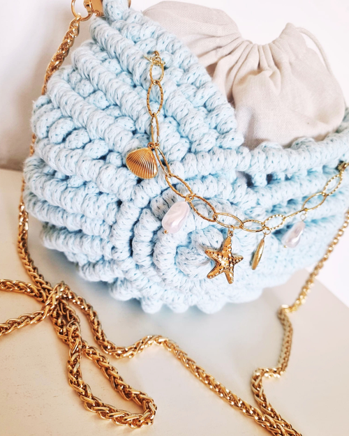 Bolsa Búzio Azul Maldivas com Charms Marinhos