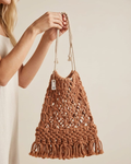 Eco bag em macramé castanho - vista completa com alças