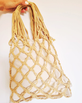 Eco bag em macramé cor areia com bolsa interior - vista completa