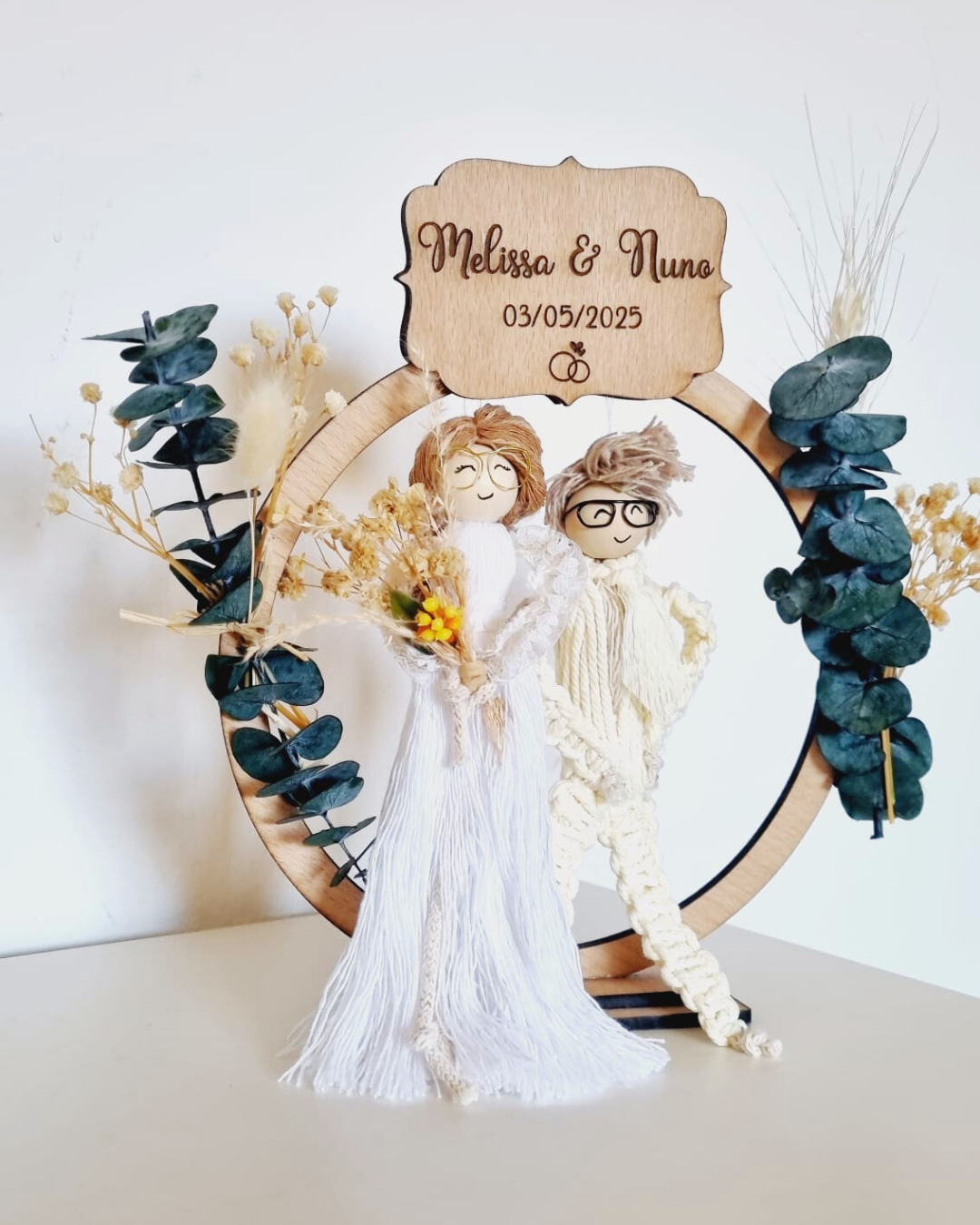 Topo de Bolo Noivos em Macramé Personalizado