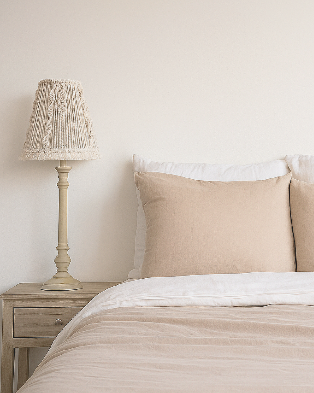 Candeeiro de Mesa | Estrutura em Madeira | Abajur em Macramé | 100% algodão