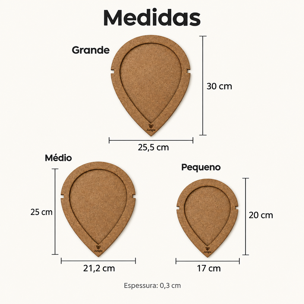 Guia de medidas dos moldes para macramé