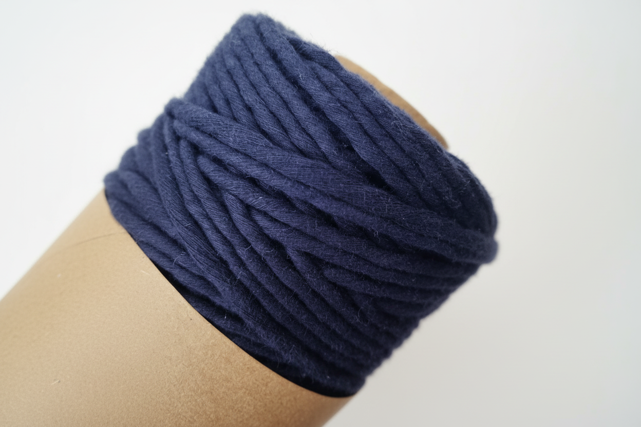 Fio de algodão 5mm azul escuro para macramé - bobine de 150m