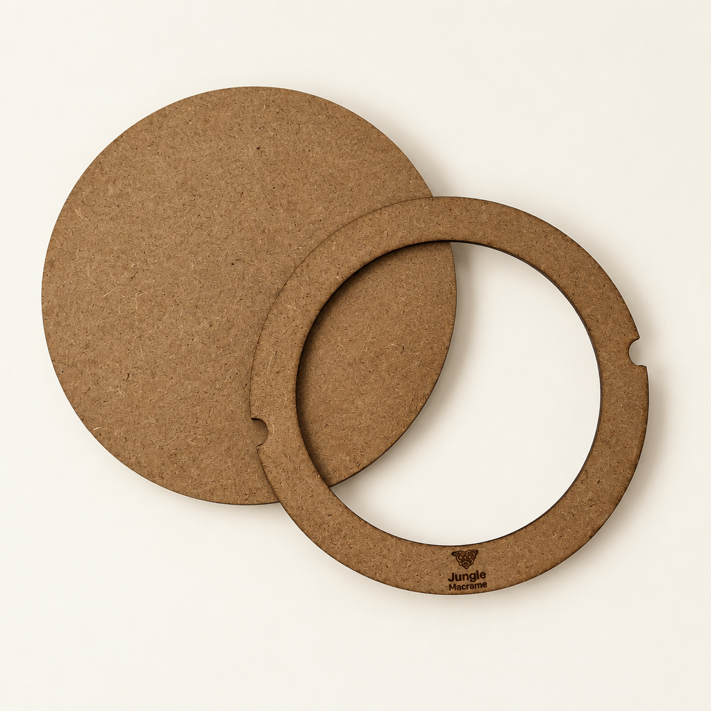 Capa criada com IA do conjunto de disco e aro para macramé