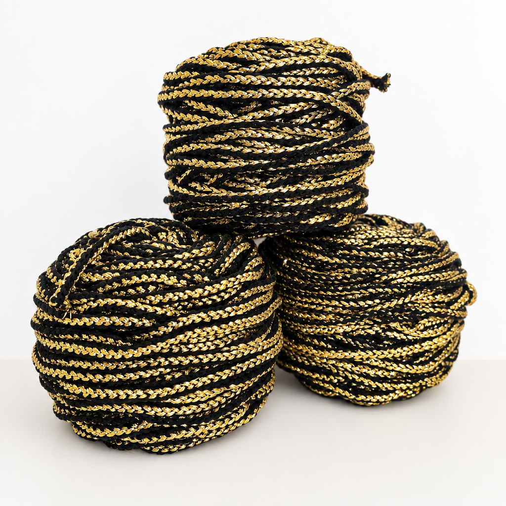 Rolos de fio preto e dourado melhorados
